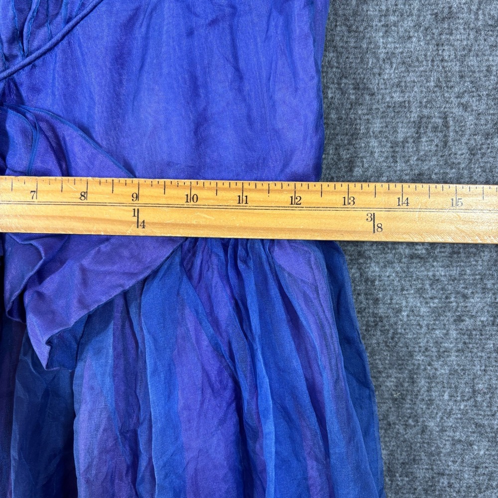 Vintage 50s Iridescent Purple Blue Organza Fit Flare Dress Bow Back Mid Century - Picture 4 of 10